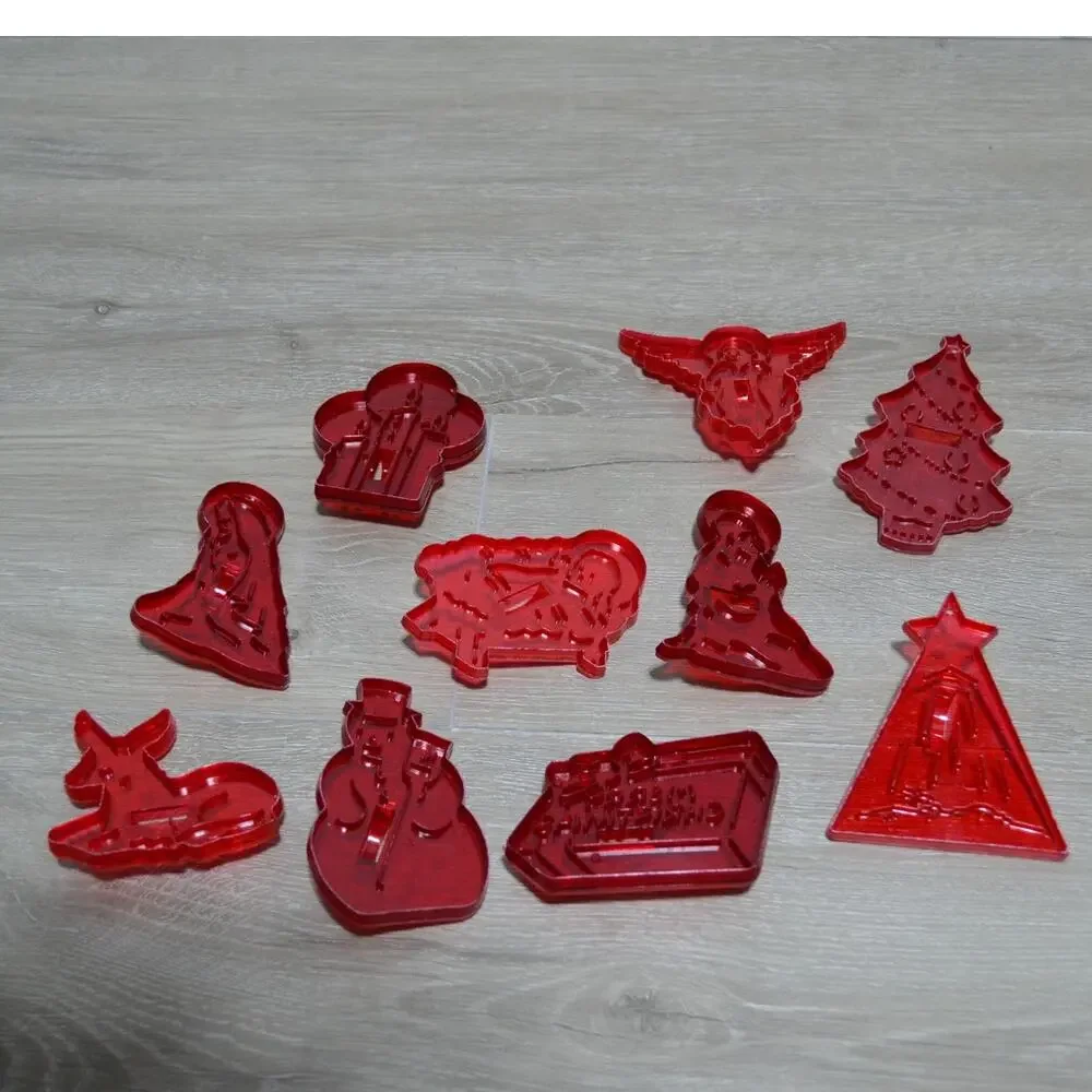 Vintage HRM Red Plastic Cookie Cutters Lot of 10 Christmas Nativity Scene